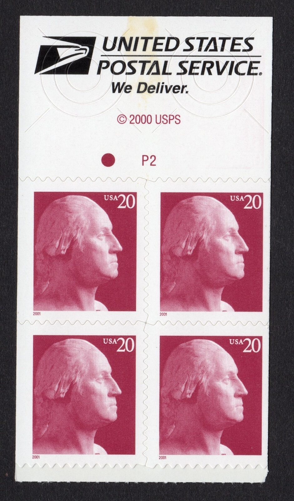 Scott #3482b George Washington Booklet Pane of 4 Stamps - MNH P#P2 B