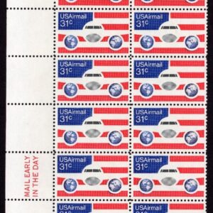 Scott #c90 Plane, Globes and Flags Plate Block of 20 Stamps -MNH P#37950 LL