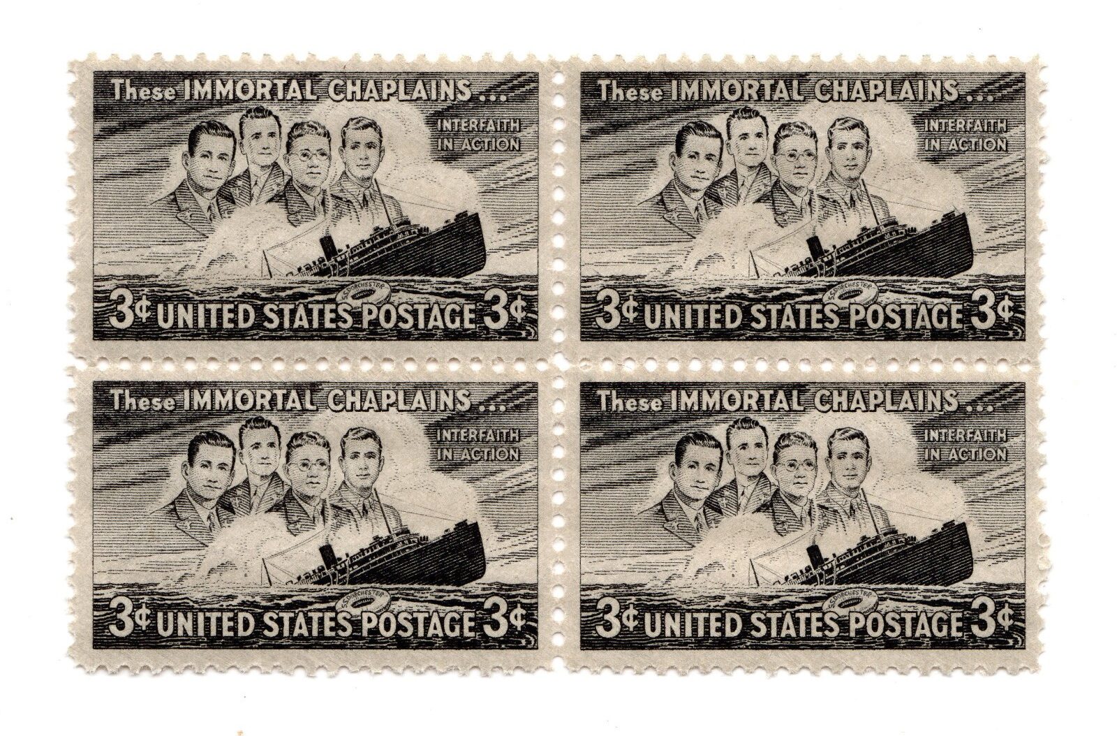Scott #956 Immortal Chaplains Block of 4 Stamps - MNH