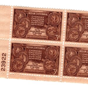 Scott #972 Oklahoma Indian Tribes Plate Block of 4 Stamps - MNH P#23922 LL