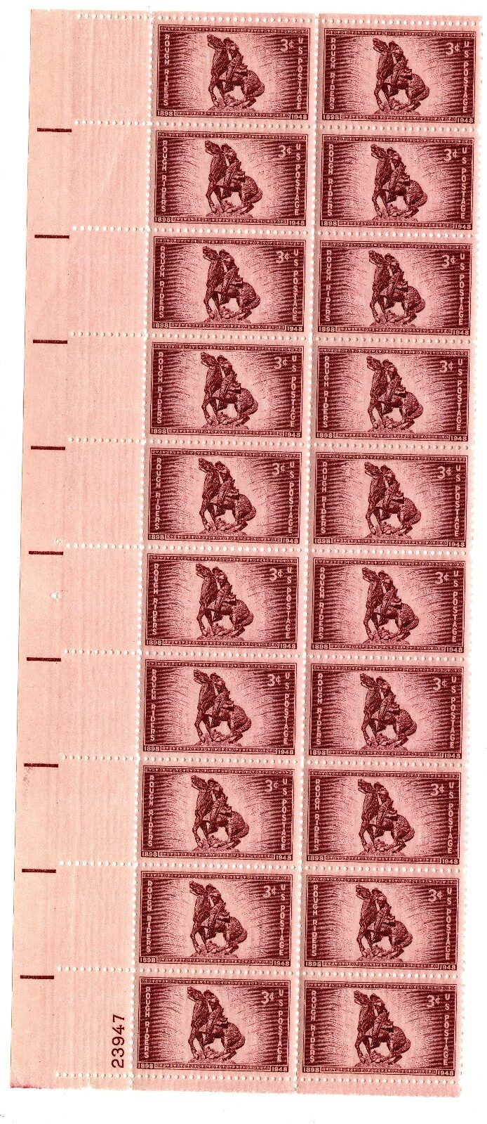 Scott #973 Rough Riders Plate Block of 20 Stamps - MNH P#23947 LL