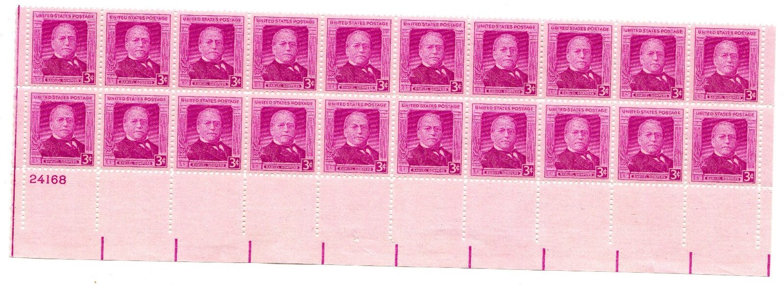 Scott #988 Samuel Gompers Plate Block of 20 Stamps - MNH P#24168 LL