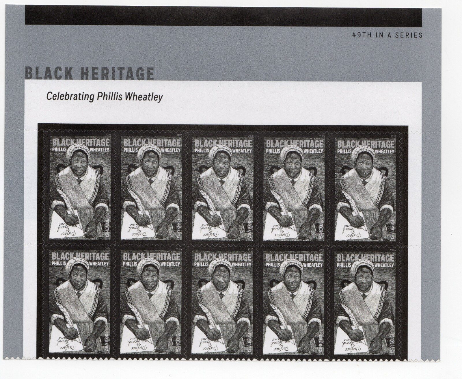 Scott #6053 Phillis Wheatley Title Plate Block of 10 Forever Stamps - MNH