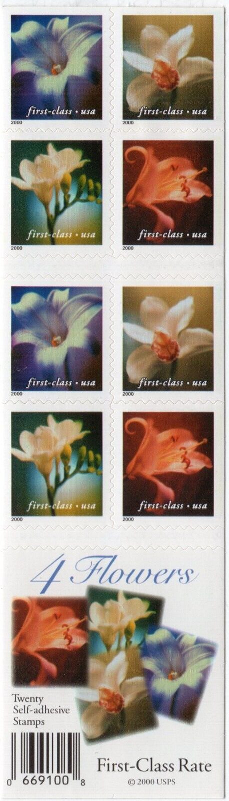 Scott #3457e 4 Flowers Booklet of 20 Stamps - MNH