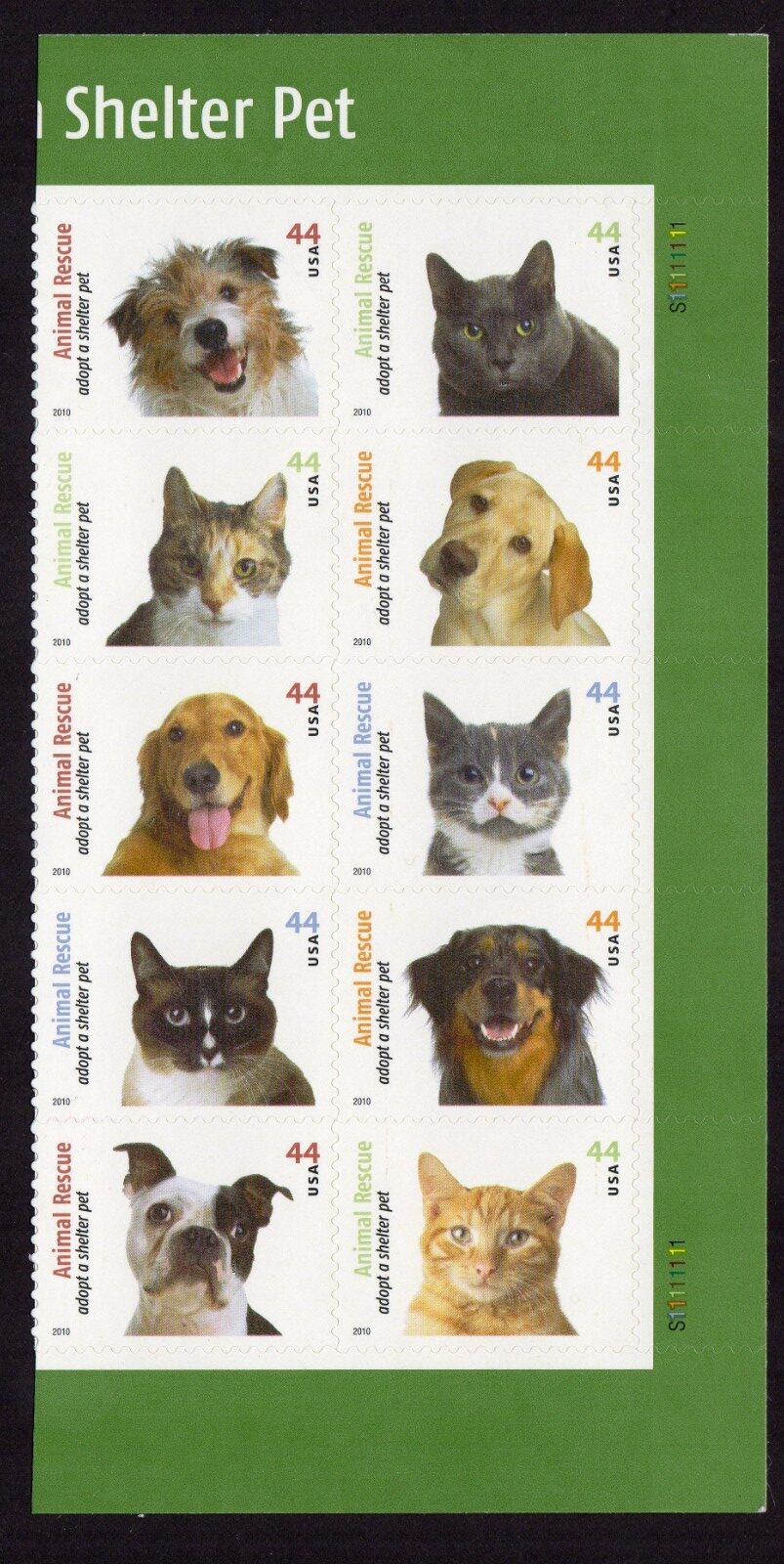 Scott #4460 Adopt a Shelter Pet (Rescue) Plate Block of 10 Stamps - MNH Right