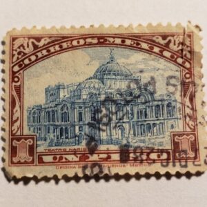 Stamp Latin America Mexico 1p 1923 Palace of Fine Arts A88 #649 red brown & blue
