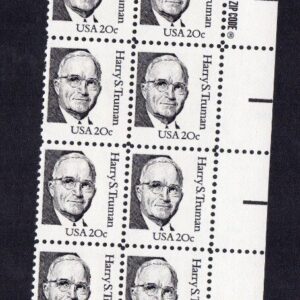Scott #1862 Harry S. Truman Plate Block of 20 stamps - MNH P#1 UR (2) Copyrights