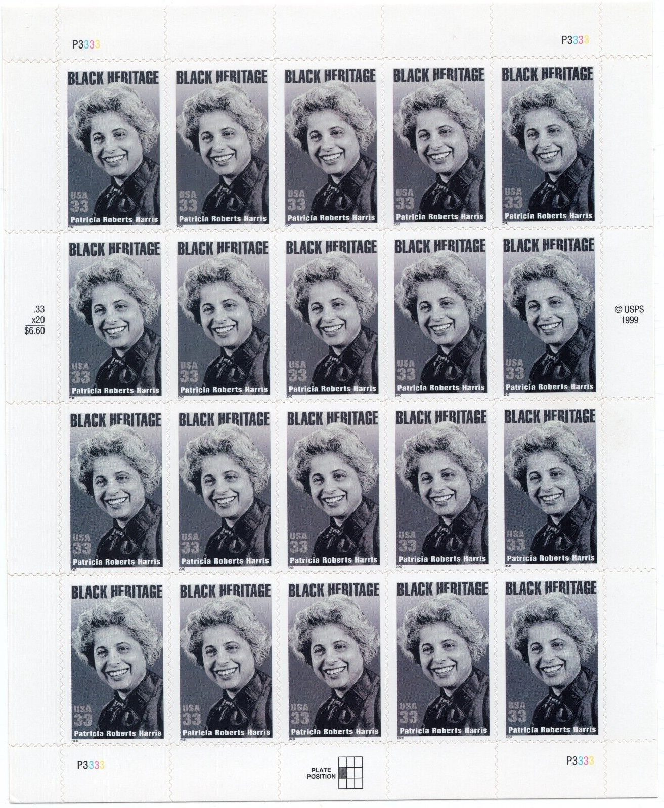 Scott #3371 Patricia Harris (Black Heritage) Sheet of 20 Stamps - MNH