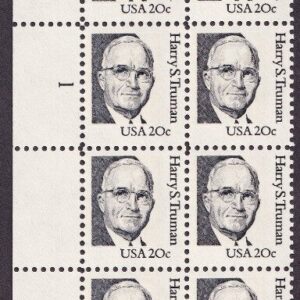Scott #1862 Harry S. Truman Plate Block of 20 stamps - MNH P#1 UL (2) Zips