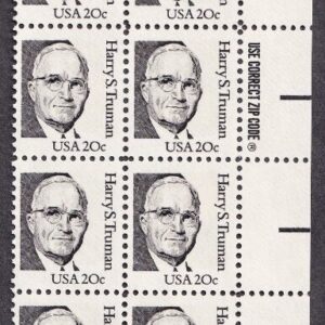 Scott #1862 Harry S. Truman Plate Block of 20 stamps - MNH P#1 LR