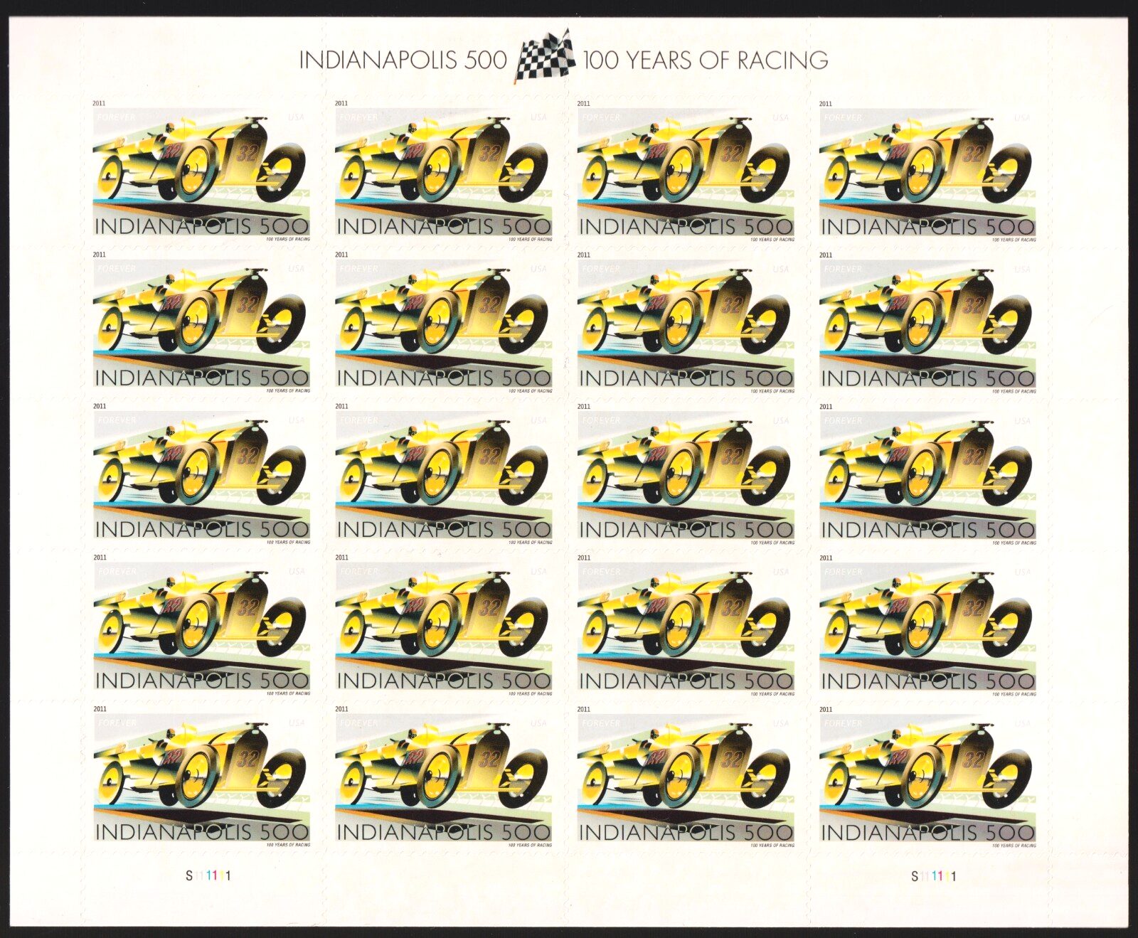 Scott #4530 Indianapolis 500 (Indy, Wasp) Full Sheet of 20 Forever Stamps - MNH