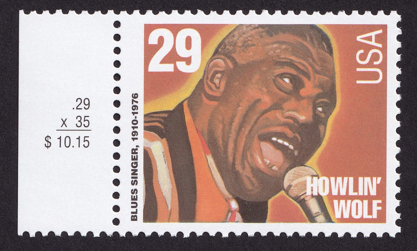 Scott #2861 Howlin' Wolf Blues Singer Single Stamp - MNH w/Price Selvage