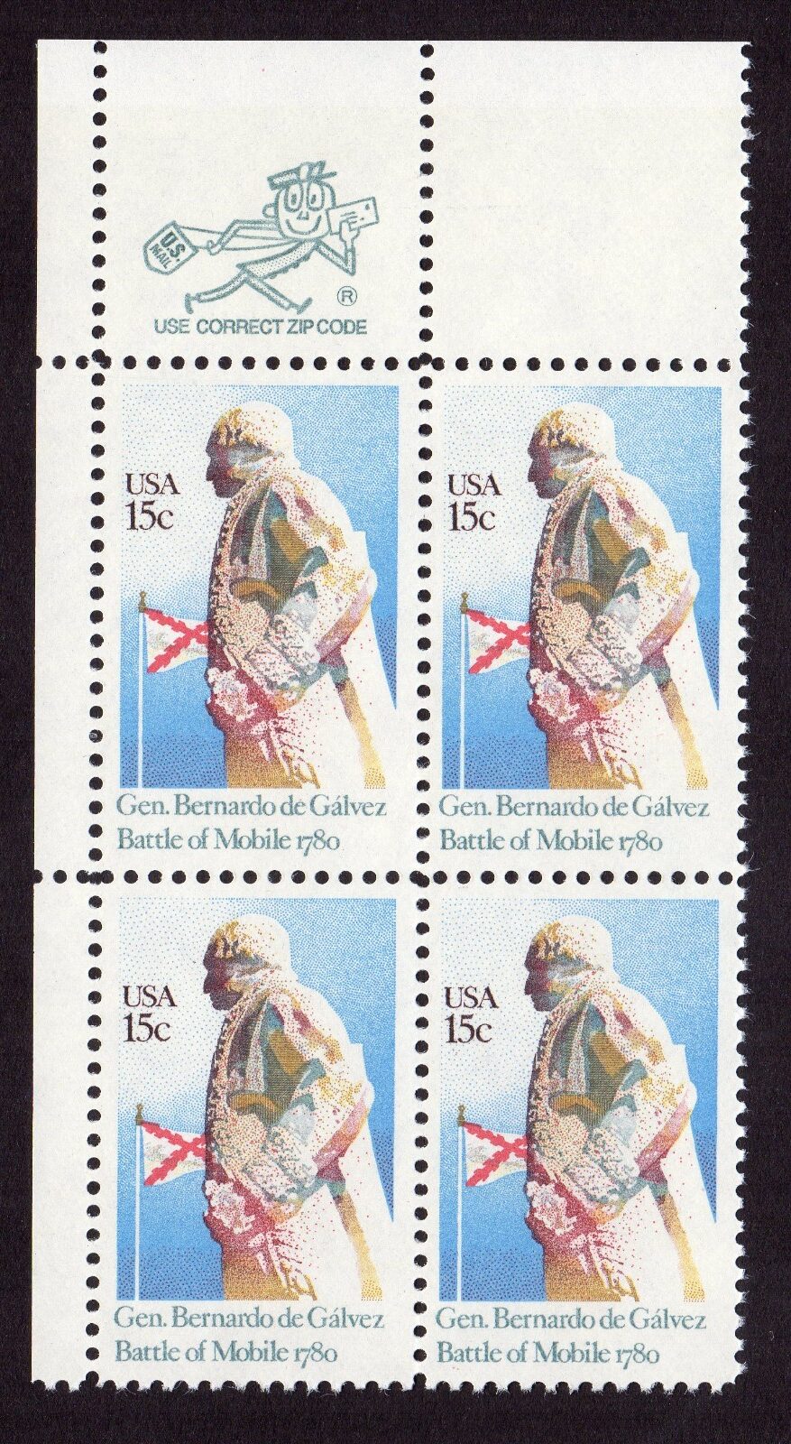 Scott #1826 Gen Bernardo de Galvez Zip Block of 4 Stamps - MNH