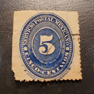 Stamp Latin America Mexico 1886 Numeral 5c A18 #178a blue used