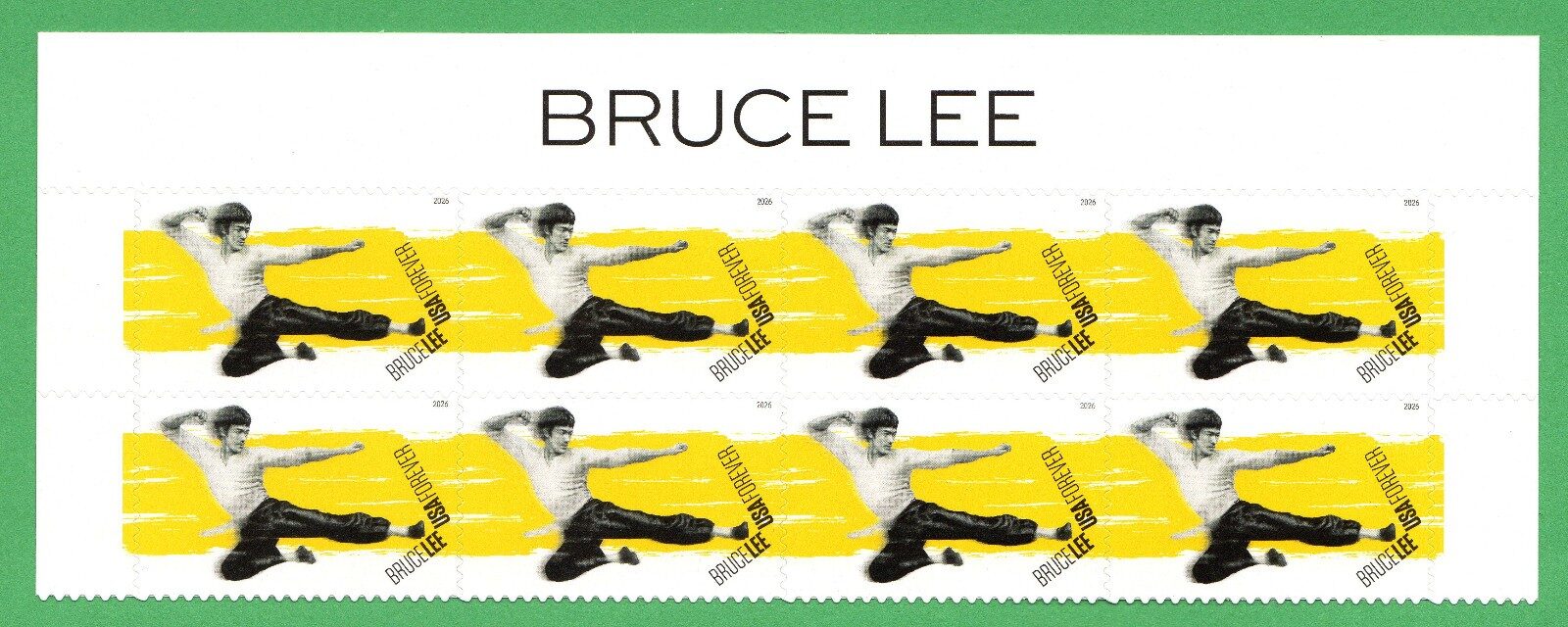 Scott #6055 Bruce Lee Title Block of 8 Forever Stamps - MNH 2026