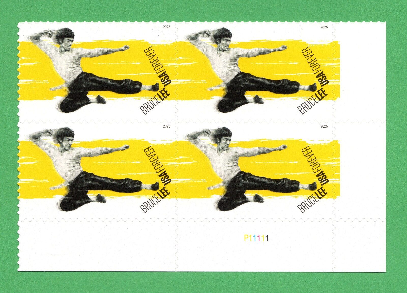 Scott #6055 Bruce Lee Plate Block of 4 Forever Stamps - MNH 2026 LR