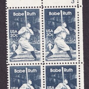 Scott #2046 George Herman Babe Ruth 20¢ Plate Block of 4 Stamps - MNH P#3 UR