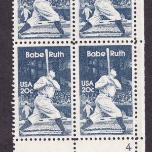 Scott #2046 George Herman Babe Ruth 20¢ Plate Block of 4 Stamps - MNH P#4 LR