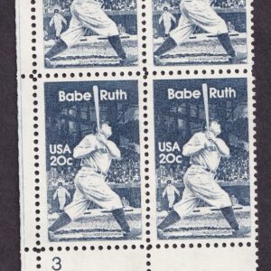 Scott #2046 George Herman Babe Ruth 20¢ Plate Block of 4 Stamps - MNH P#3 LL