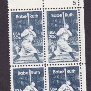 Scott #2046 George Herman Babe Ruth 20¢ Plate Block of 4 Stamps - MNH P#5 UR
