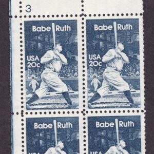 Scott #2046 George Herman Babe Ruth 20¢ Plate Block of 4 Stamps - MNH P#3 UL