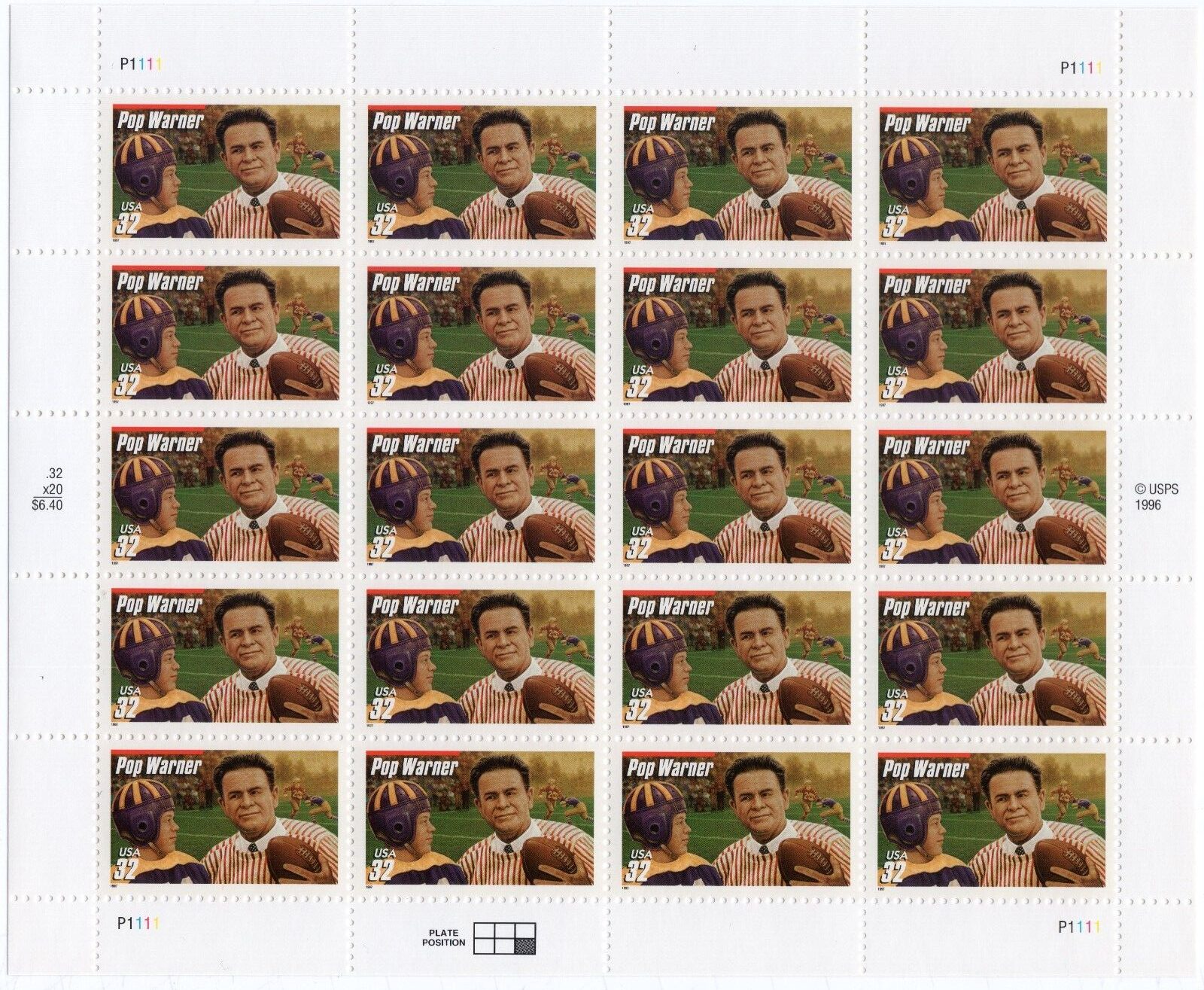 Scott #3149 Pop Warner Sheet of 20 Stamps - MNH