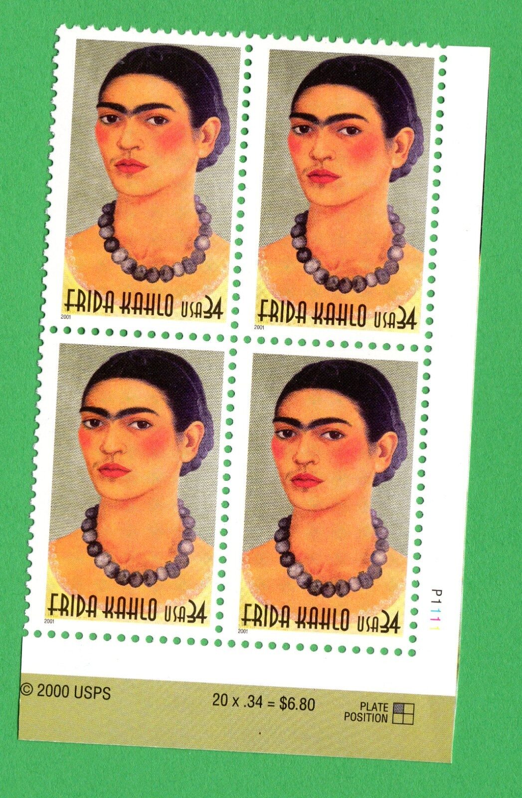 Scott #3509 Frida Kahlo Plate # Block of 4 Stamps - MNH LR