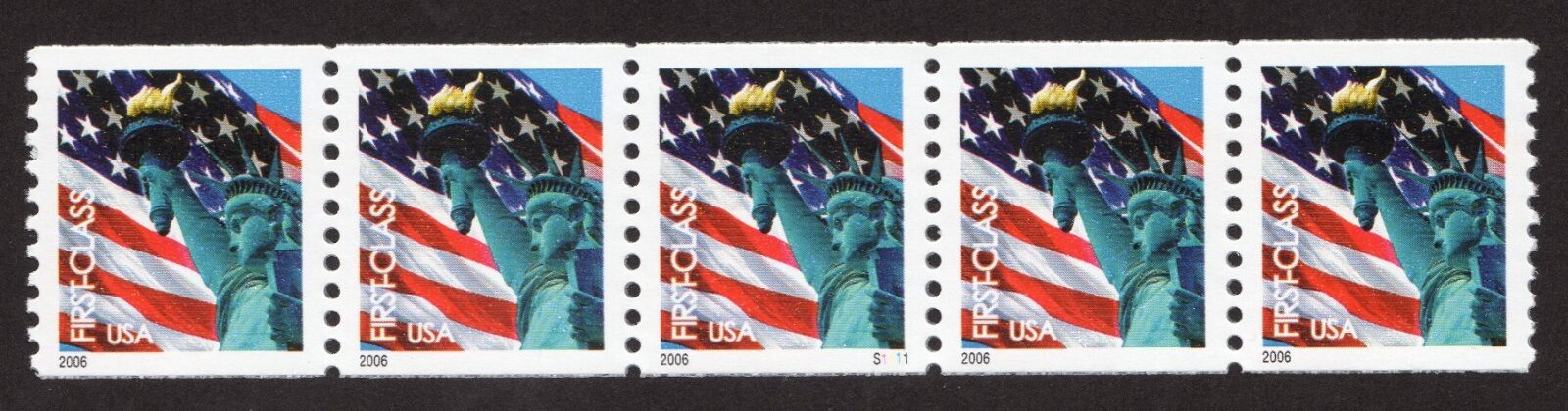 Scott #3967 Statue of Liberty Plate # Coil (PNC5) of 5 Stamps - MNH w/no Back #