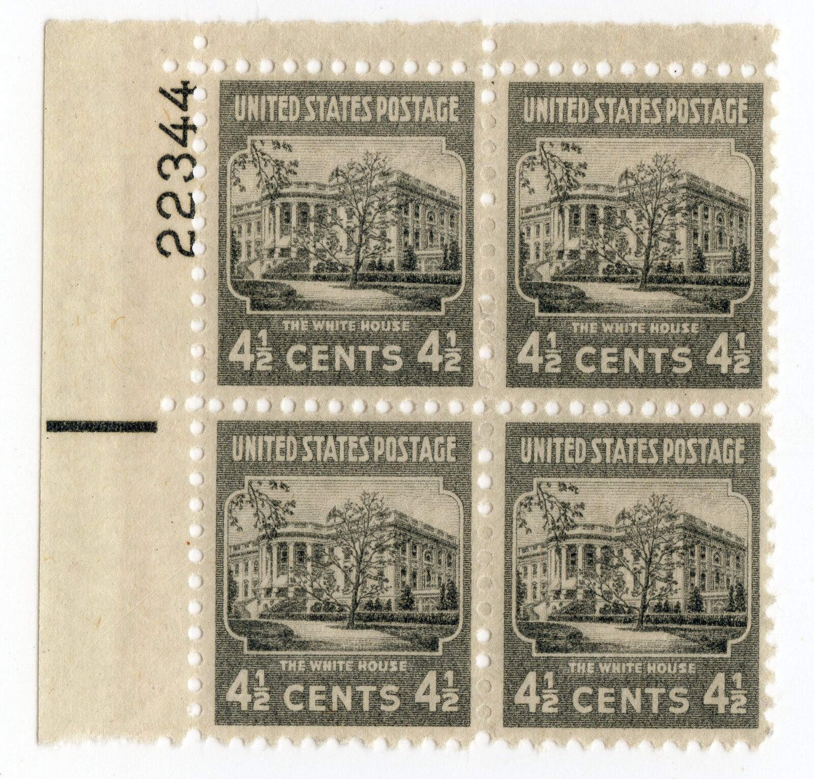 Scott #809 The White House Plate Block of 4 Stamps - MNH P#22344 UL