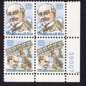 Scott #c93-c94a Octave Chanute Airmail Plate Block of 4 Stamps - MNH P#39007 LR