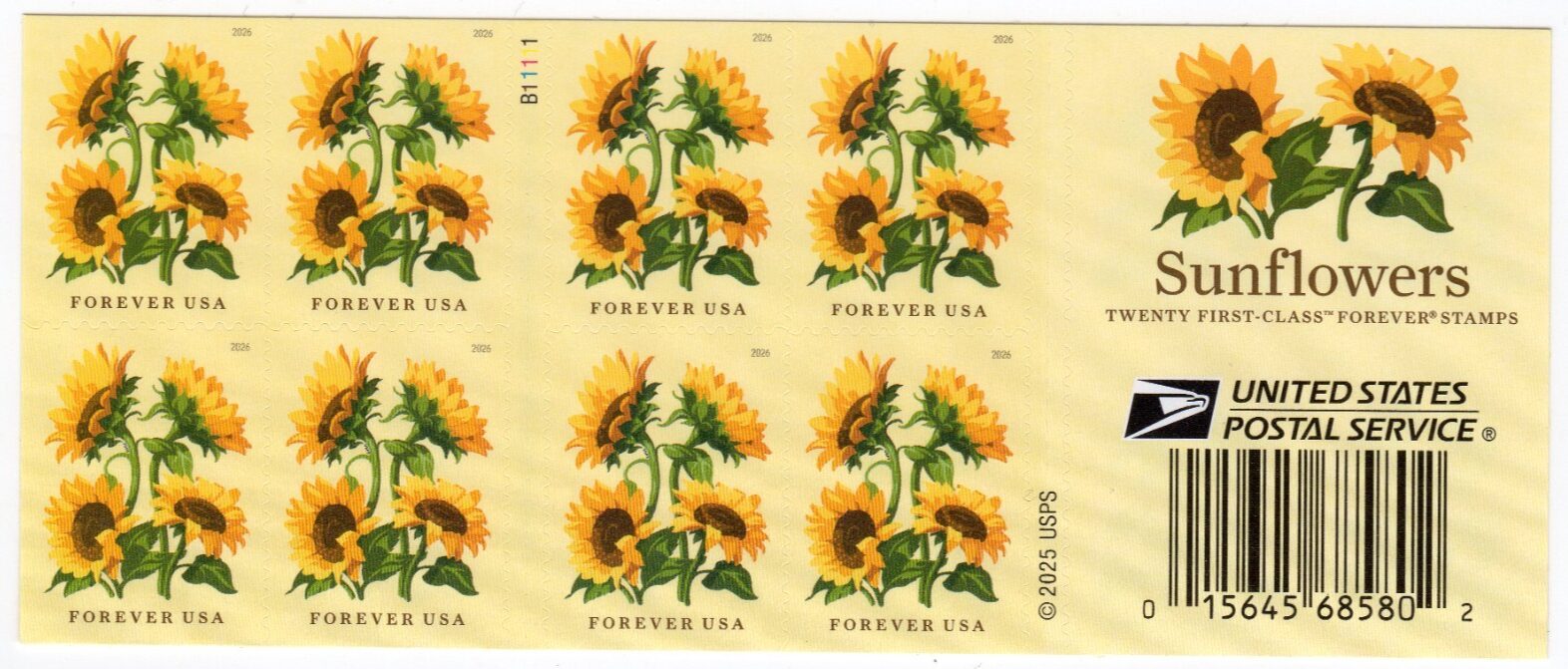 Scott #6067 Sunflower Booklet Pane of 8 Forever Stamps - MNH
