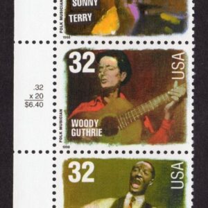 Scott #3215a (3212-3215) Folk Musicians Plate # Strip of 5 Stamps - MNH LL