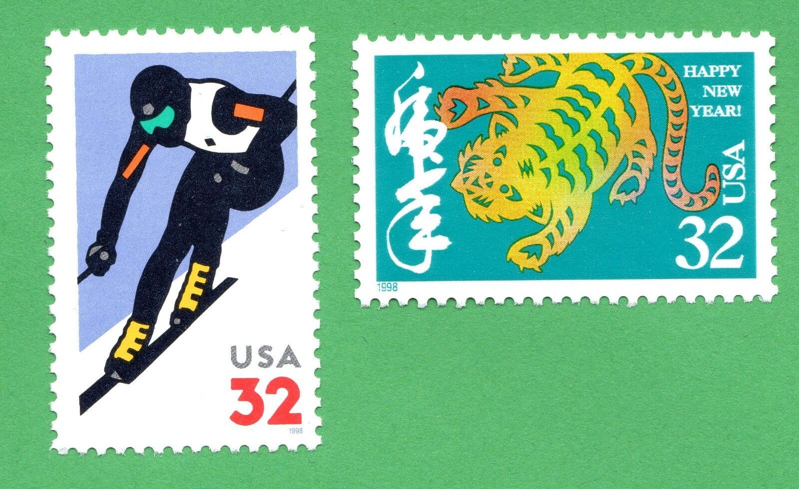 Scott #3179-3180 Tiger New Year Alpine Skiing Single Stamps - MNH