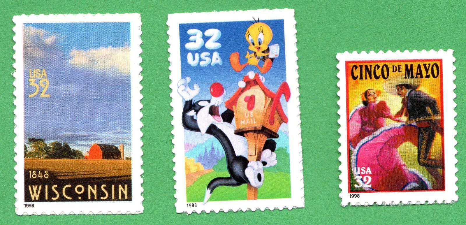 Scott #3203-3204-3206 Cinco de Mayo Tweety Wisconsin Single Stamps - MNH