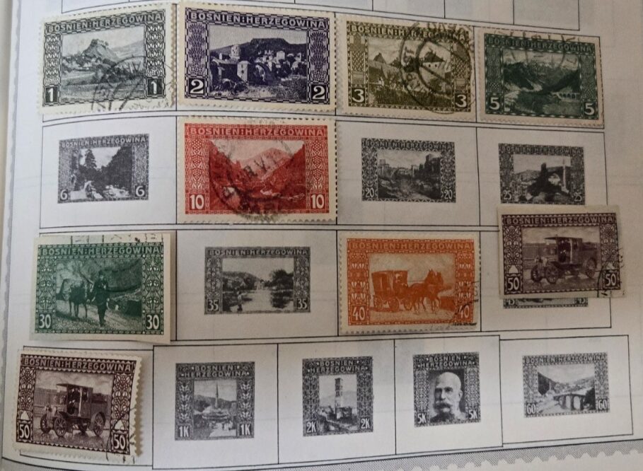 Stamp Bosnia 1906 #30-33, 35, 38, 40, 42 x2 all used except #31 (MH)