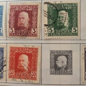 Stamp Bosnia 1910-17 #46, 65-68, 72-74, 76, B11-12 used; B13-15 MH