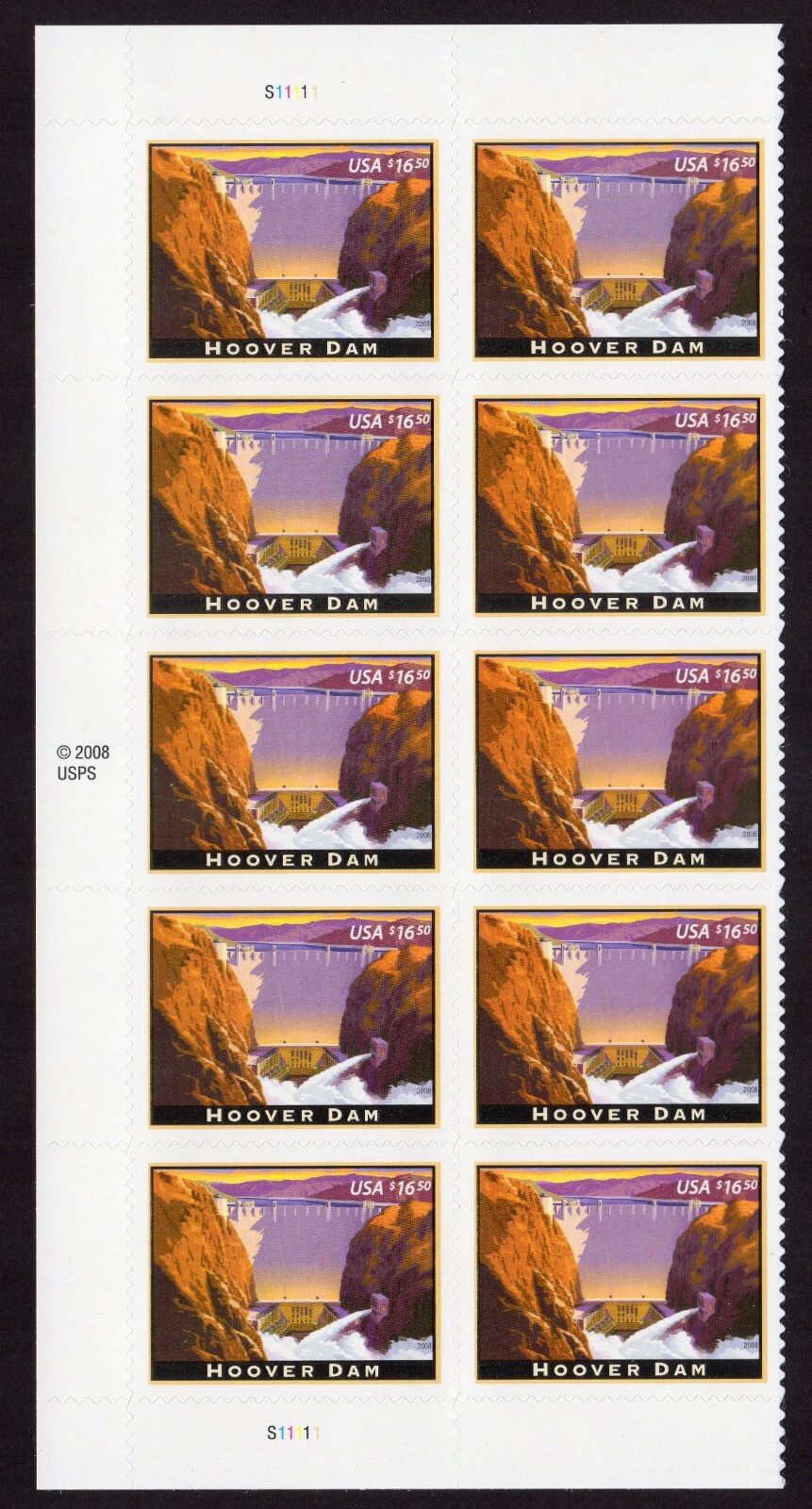 Scott #4269 Hoover Dam Priority Mail Plate Block of 10 Stamps - MNH Left