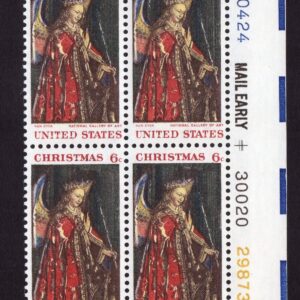 Scott #1363 Angel Gabriel Mail Early Block of 4 Stamps - MNH