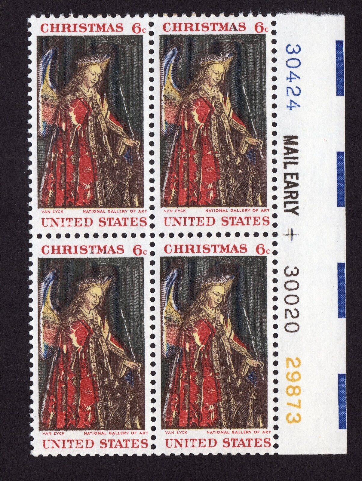 Scott #1363 Angel Gabriel Mail Early Block of 4 Stamps - MNH