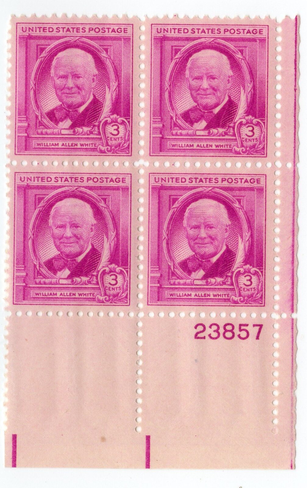 Scott #960 William Allen White Plate Block of 4 Stamps - MNH P#23857 LR