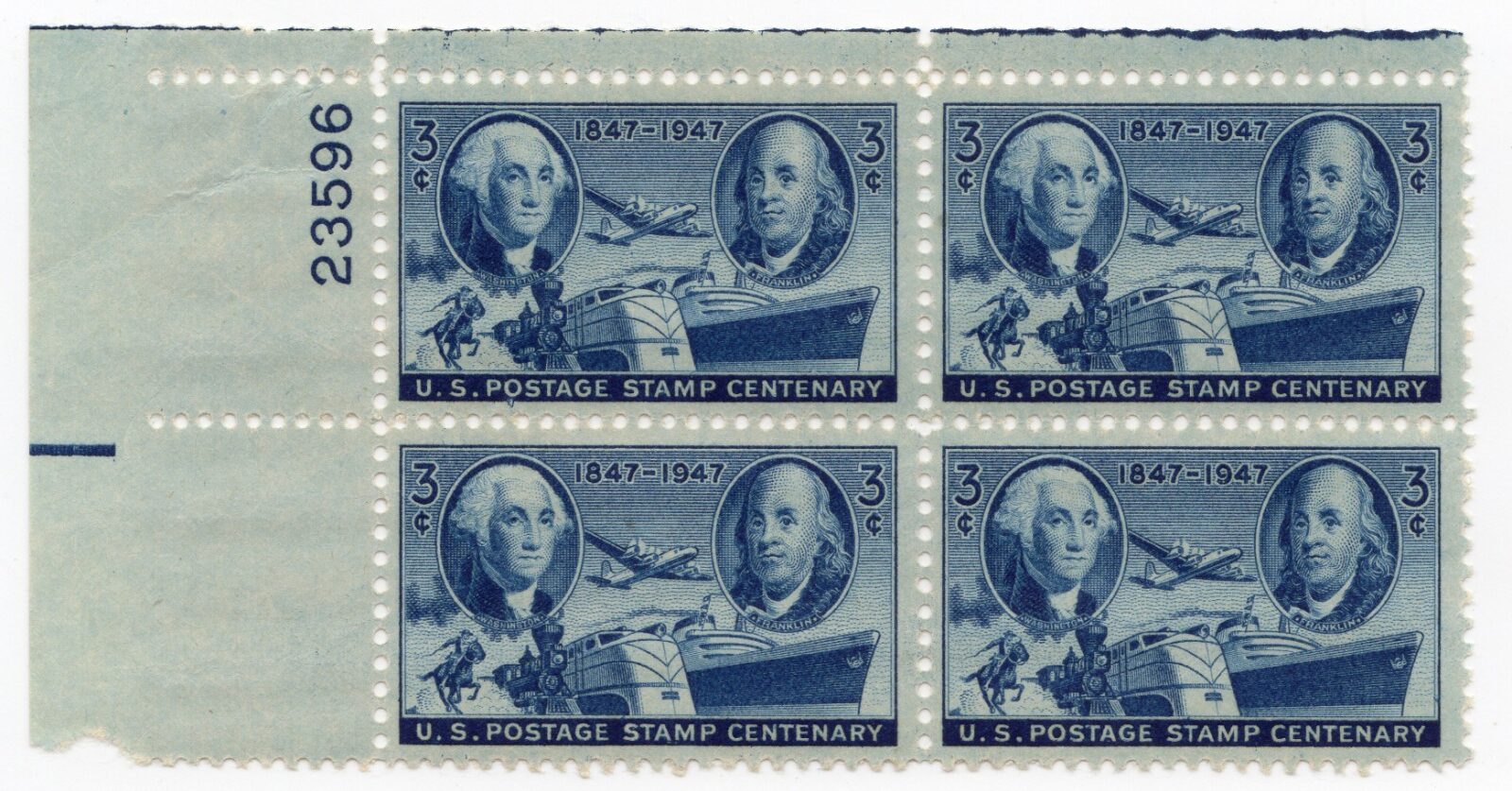 Scott #947 Washington & Franklin Mail Plate Block 4 Stamps - MNH P#23596 UL