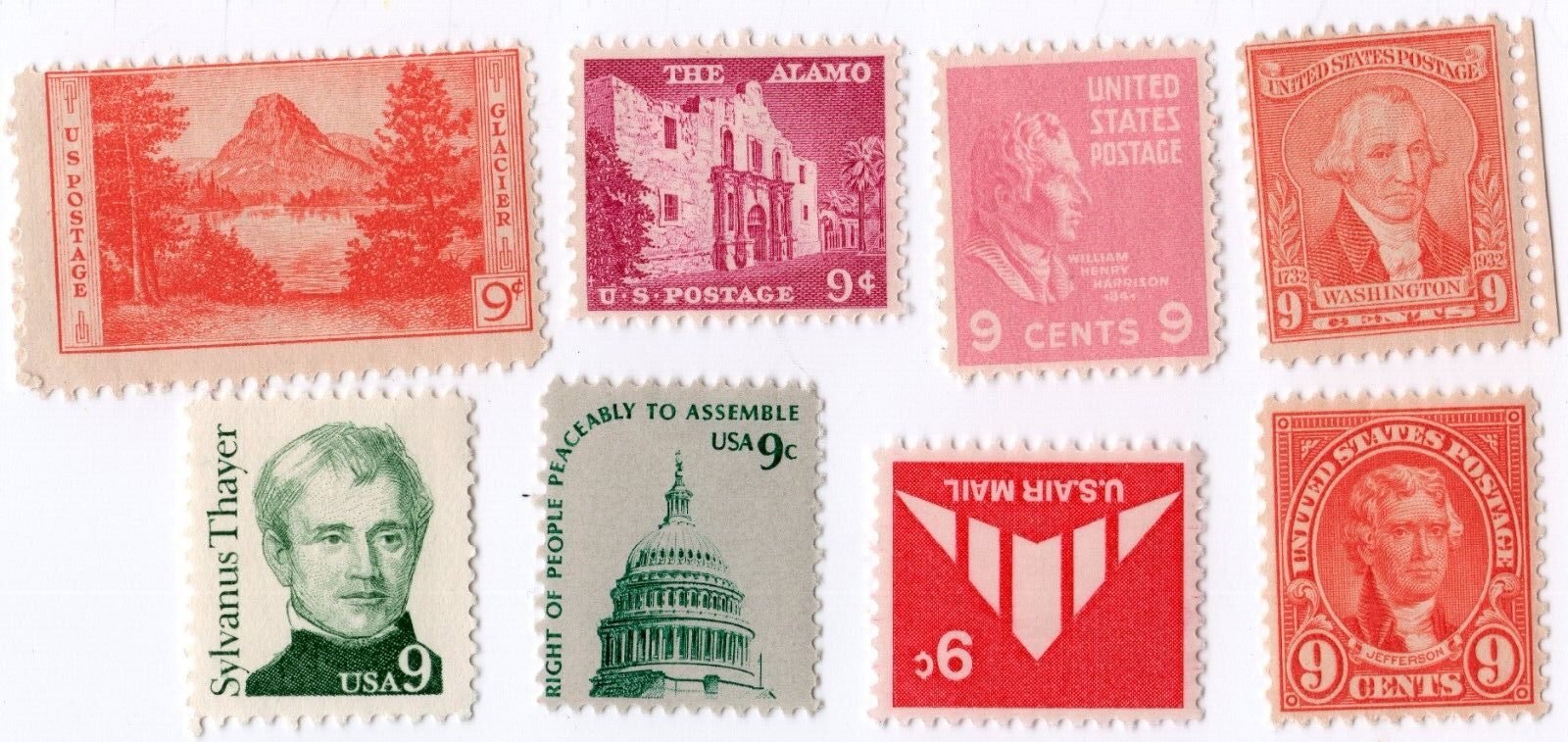 Scott #641-714-748-814-1043-1591-1852-c77 Random 9c Single Stamps - MNH