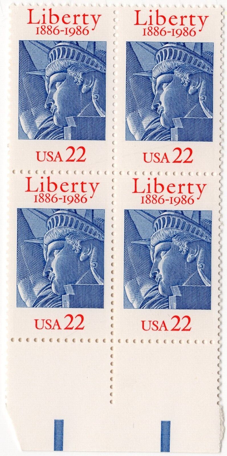 Scott #2224 Statue of Liberty Plate Block of 4 Stamps - MNH