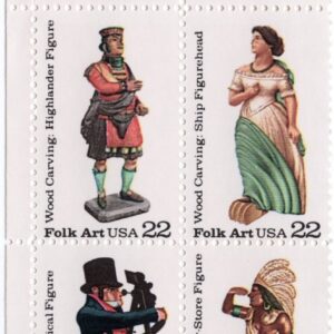 Scott #2243a (2240-43) Wood Carved Figurines Plate Block of 4 Stamps - MNH UL