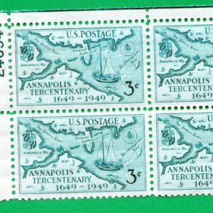 Scott #984 Annapolis 1718 Map Plate Block of 4 Stamps - MNH P#24094 UL XF