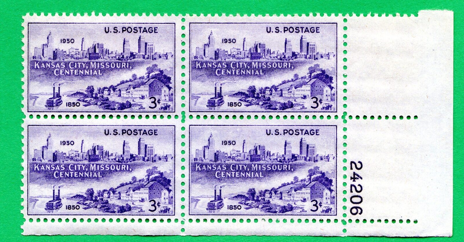 Scott #994 Kansas City Missouri Plate Block of 4 Stamps - MNH