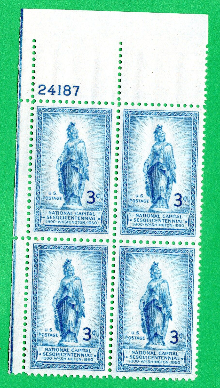 Scott #989 Capital Statue of Freedom Block of 4 Stamps - MNH P#24187 UL