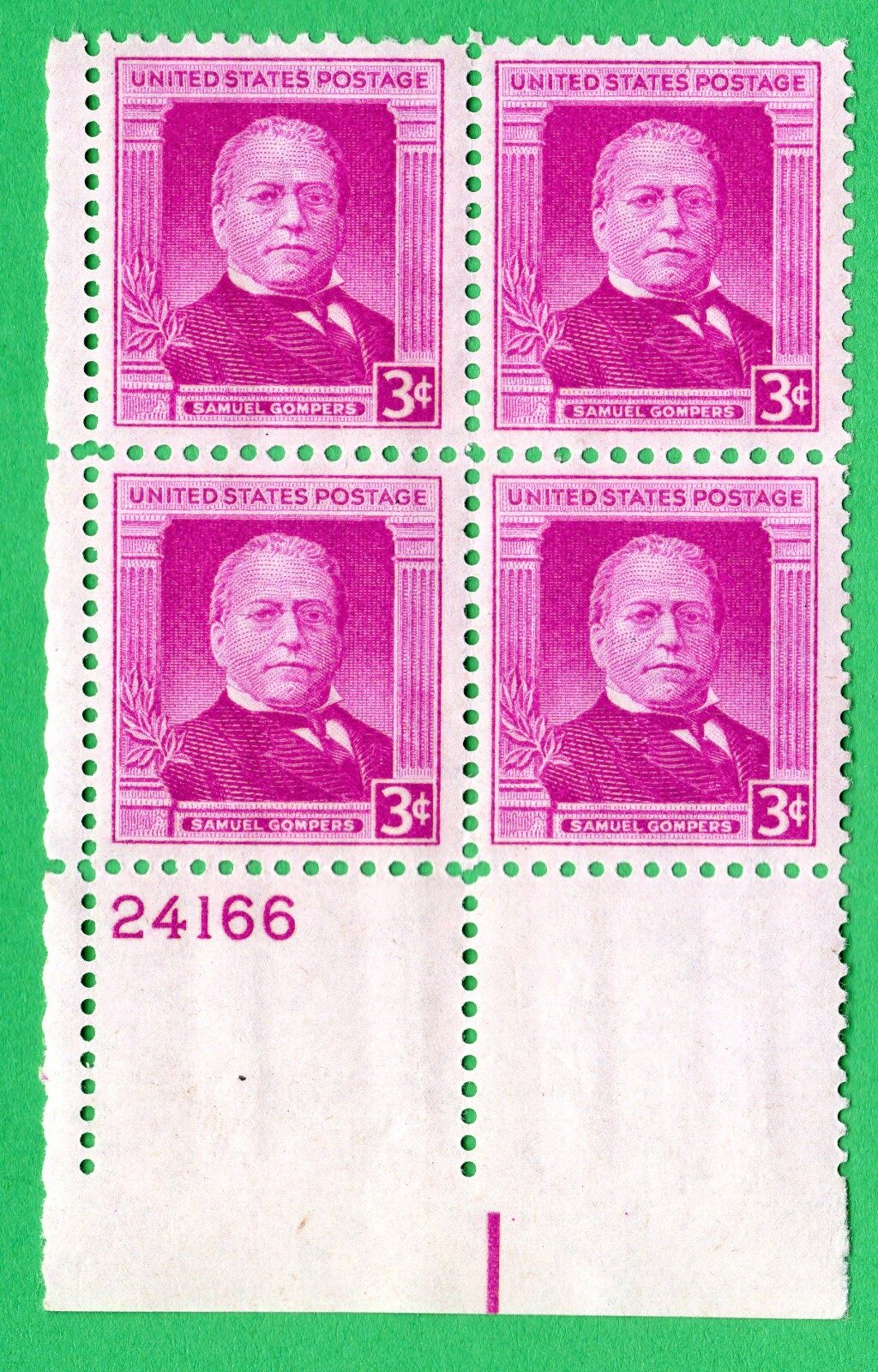 Scott #988 Samuel Gompers Plate Block of 4 Stamps - MNH P#24166 LL XF