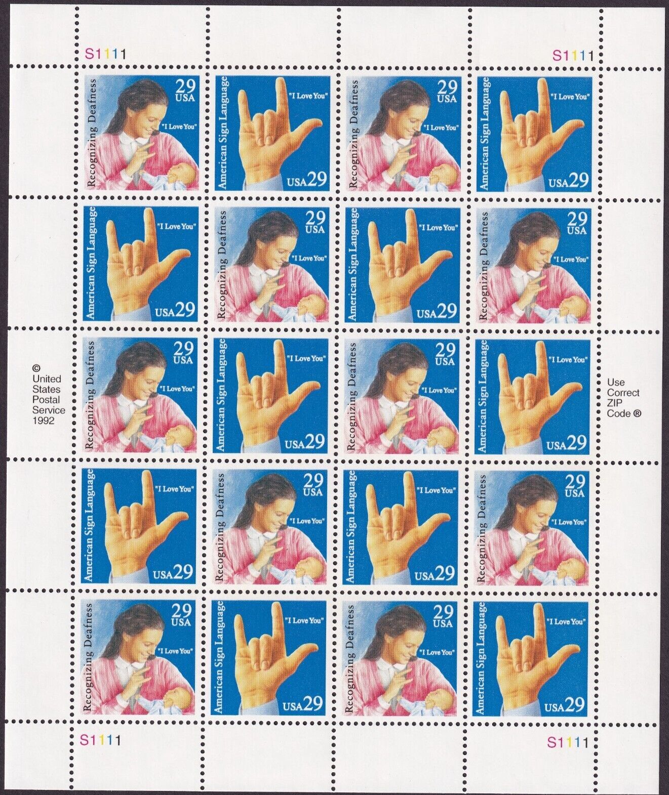 Scott #2784a (2783-84) Sign Language Full Sheet of 20 Stamps - MNH