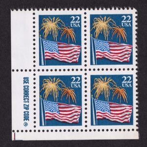 Scott #2276 Flag & Fireworks Zip Block of 4 Stamps - MNH